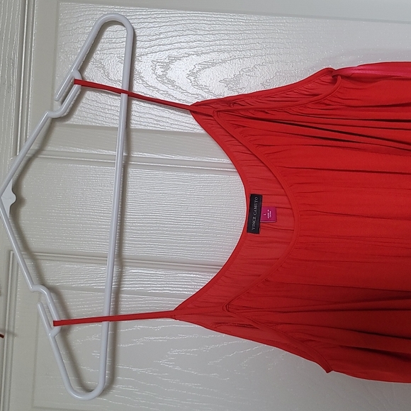 Vince Camuto Blouse Shoulder drop w/tiny strings.Size L Color Orange/Silk - Picture 4 of 5